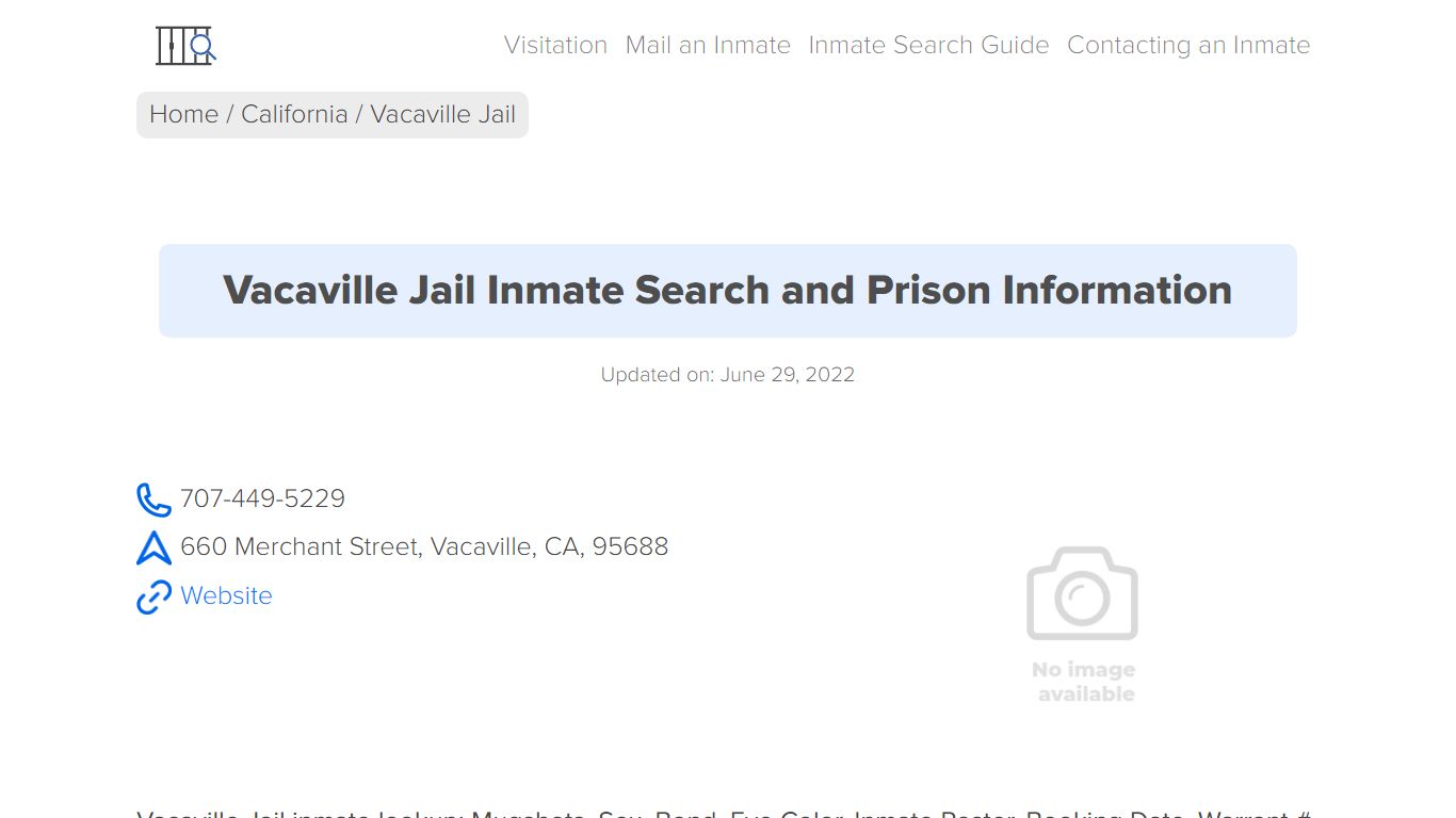 Vacaville Jail Inmate Search, Visitation, Phone no ...